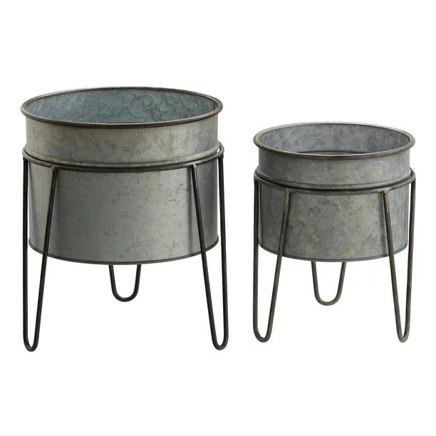 Better Homes & Gardens Galvanized Planter with Stand, Set of 2 | Walmart (US)