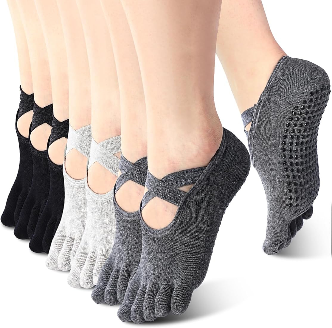 SATINIOR 7 Pairs Yoga Toe Socks with Grip Women Non Slip Sticky Full Toe Socks for Pilates, Balle... | Amazon (US)