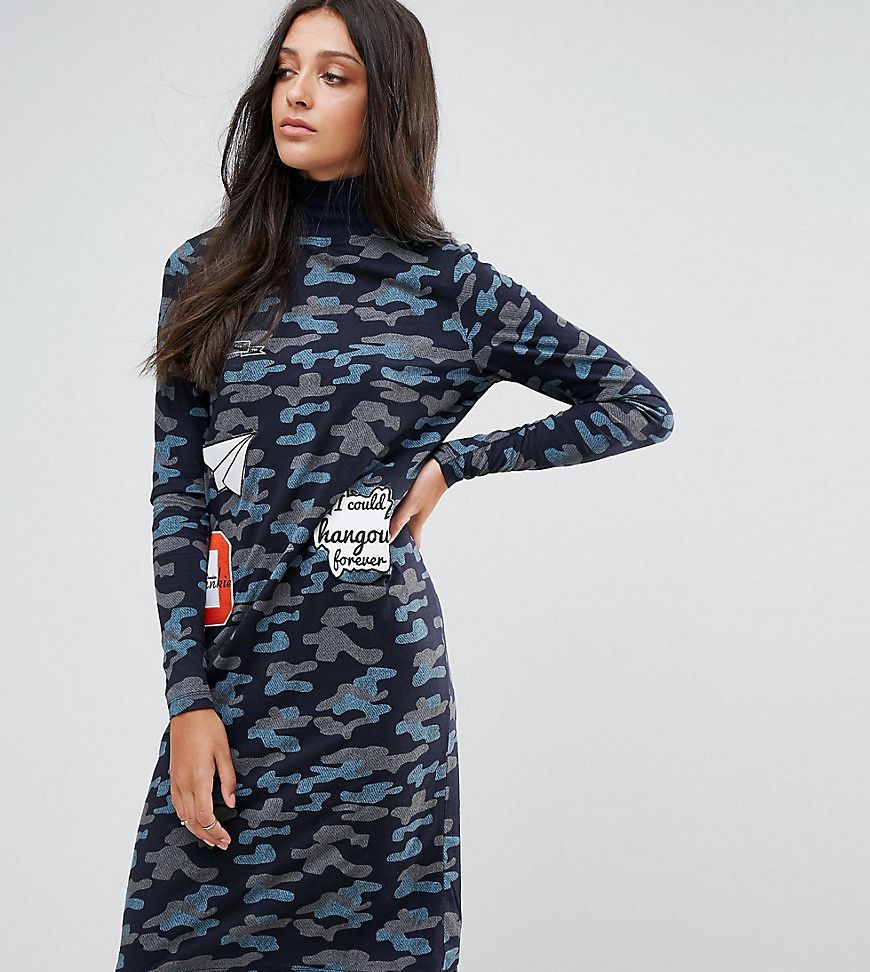 Noisy May Tall Camo Printed Badge Dress - Navy | ASOS US