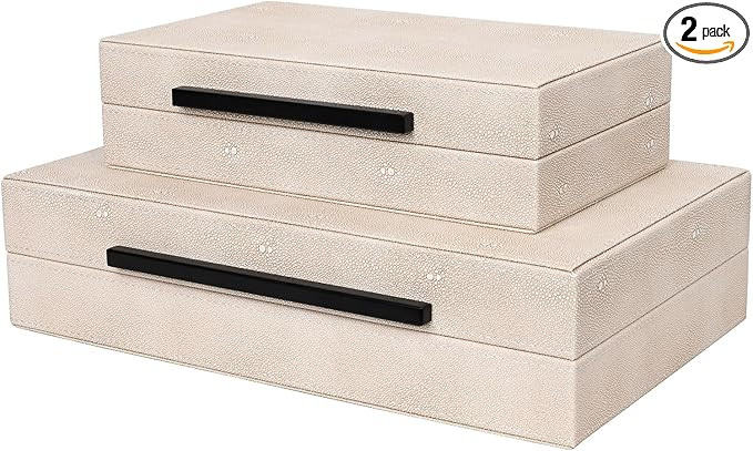 Large Decorative Storage Box with Lid - Modern Ivory Shagreen Leather Jewelry Organizer Box, Stac... | Amazon (US)