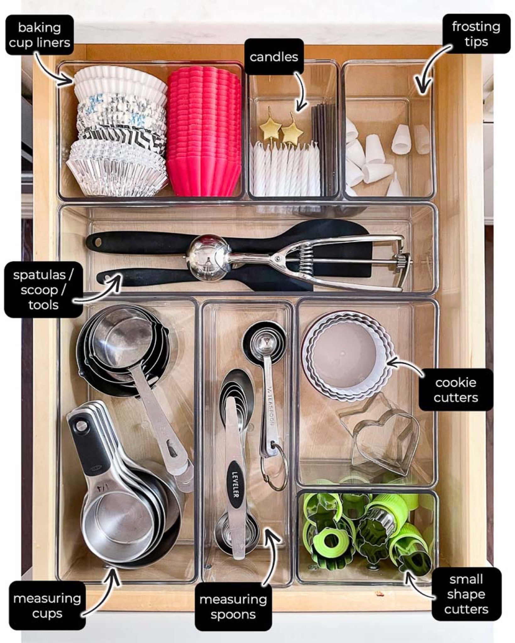 I devised a drawer organization system for the various shapes and sizes of baking supplies so they could also be stored in one place. At the same time, I culled duplicate and redundant items. home organization kitchen organization drawer organization kitchen storage baking tool organization baking tool storage measuring spoons measuring cups 

#LTKFindsUnder50 #LTKHome #LTKStyleTip