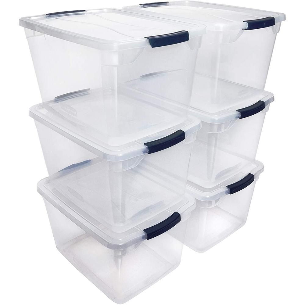 Rubbermaid Cleverstore 30 Qt. Plastic Storage Tote Container with Lid (6-Pack), clear | The Home Depot
