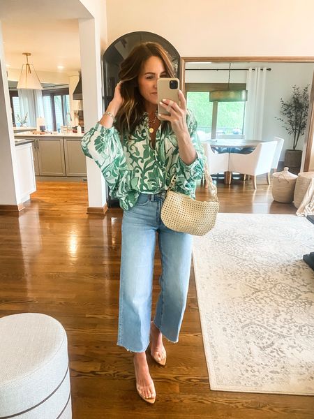 One of my favorite blouses in a new pretty green. 
XS
20% off @anthropologie over $100 with code: ANTHRO20
Jeans down one size (will be on sale starting Wednesday)

#LTKOver40 #LTKSaleAlert