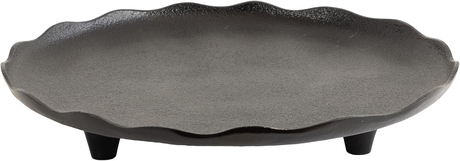 Kate and Laurel Alessia Modern Decorative Scalloped Round Footed Metal Tray; 16 Inch Diameter; Black; Transitional Food-Safe Cast Aluminum Pedestal Tray with Rough Texture and Deckled Edge | Amazon (US)