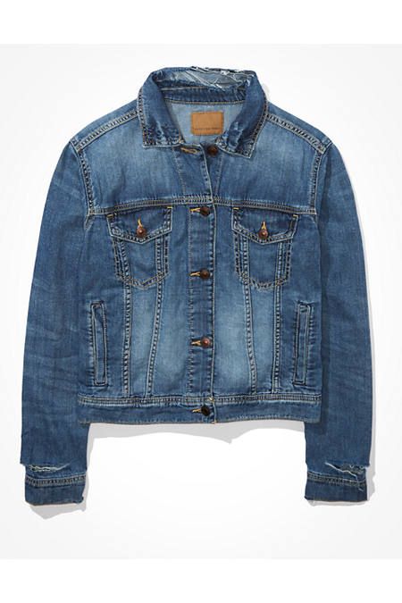 AE Classic Denim Jacket Women's Medium Wash S | American Eagle Outfitters (US & CA)