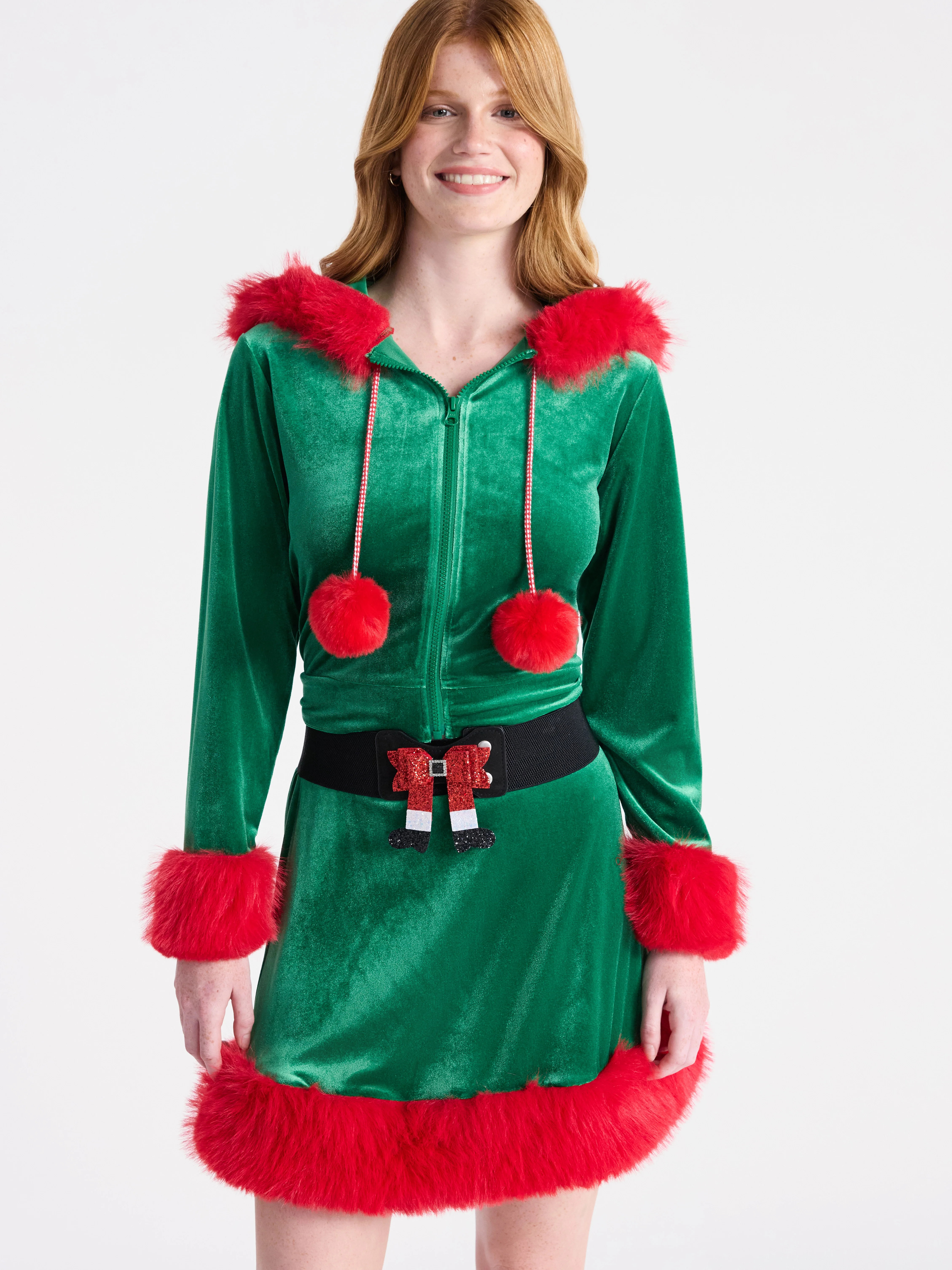 No Boundaries Christmas Velvet Hoodie and Skirt Set with Faux Fur, 2-Piece, Women’s | Walmart (US)