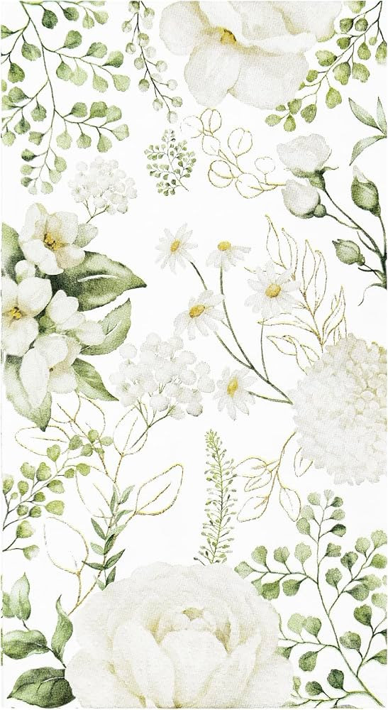 100 White Floral Guest Napkins Disposable Spring Blossom Hand Towels Decorative Wildflower Greene... | Amazon (US)