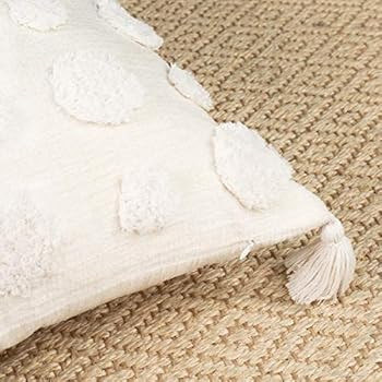 PLWORLD White Boho Throw Pillow Cover 18x18 Inch, Poms Tufted and Cotton Tassels Decorative Thick... | Amazon (US)