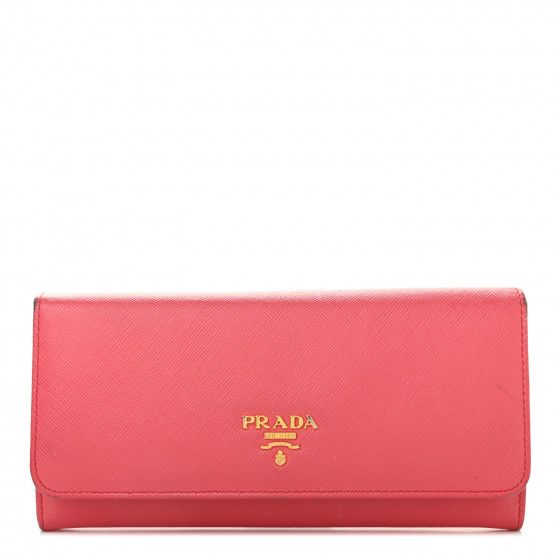 PRADA Saffiano Metal Continental Flap Wallet Fragola | Fashionphile