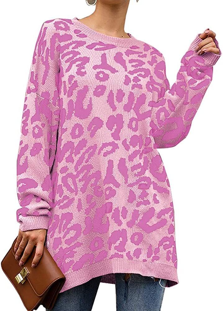 PRETTYGARDEN Women’s Casual Leopard Print Long Sleeve Crew Neck Knitted Oversized Pullover Sweaters  | Amazon (US)