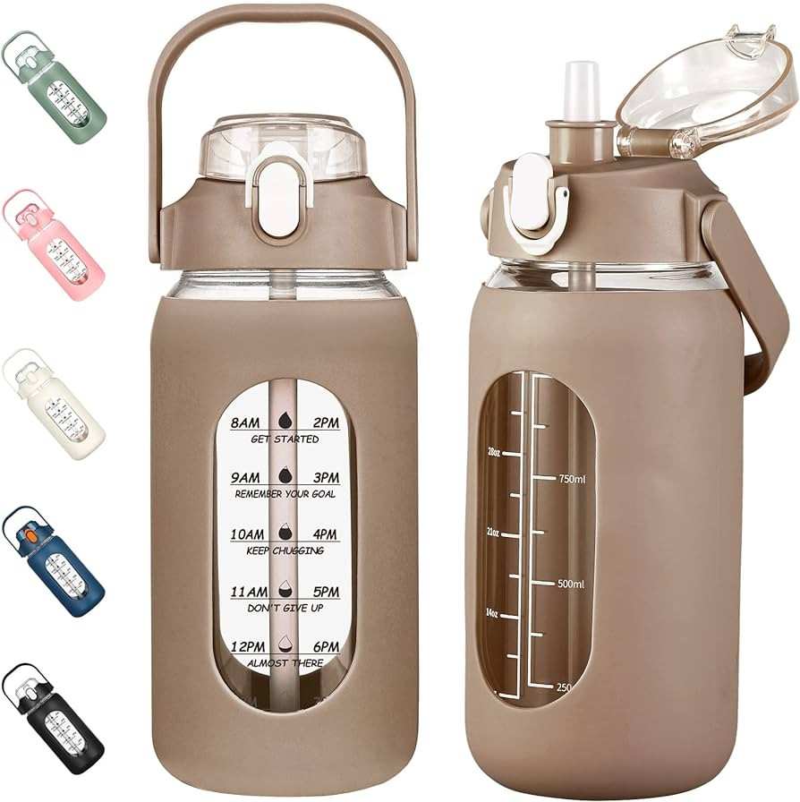 kytffu 42oz/56oz/64oz Glass Water Bottles with Straw, Motivational Glass Bottle with Silicone Sle... | Amazon (US)