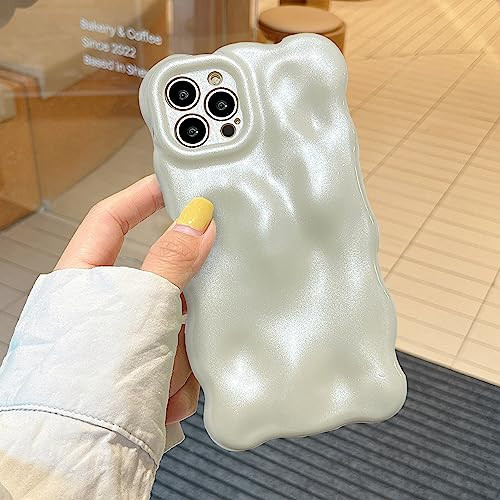 XIZYO for iPhone 15 Pro Max Case 6.7 Inch Cute Wave Pattern Aesthetic Phone Case 3D Curly Wavy Shape Plating Glitter Bling for Women Girls Soft Bumper Silicone Shockproof Case, Pearl White | Amazon (US)