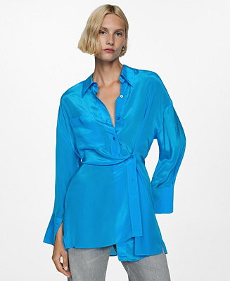 Women's Asymmetrical Closure Long Satin Shirt | Macy's