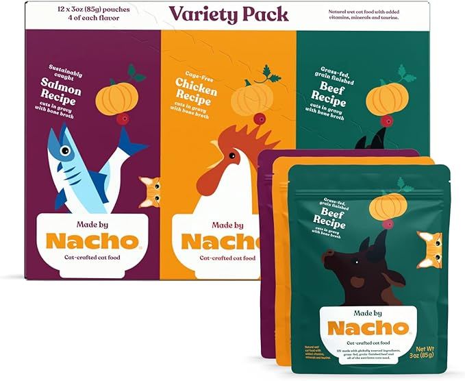 Made by Nacho Wet Cat Food Variety Pack, Cage-Free Chicken, Sustainably Caught Salmon, Grass-Fed ... | Amazon (US)