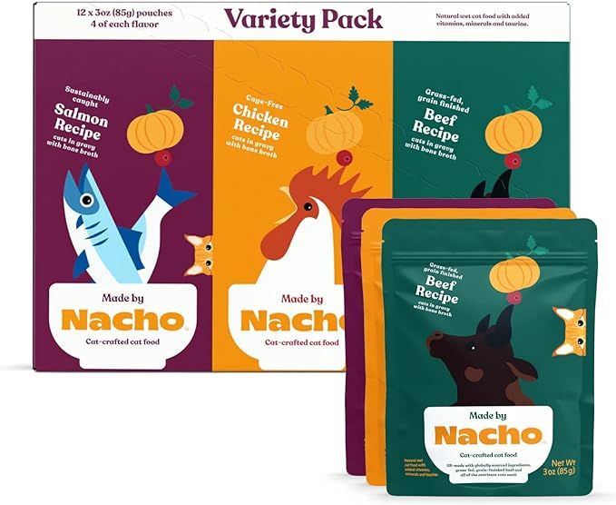 Made by Nacho Wet Cat Food Variety Pack, Cage-Free Chicken, Sustainably Caught Salmon, Grass-Fed ... | Amazon (US)