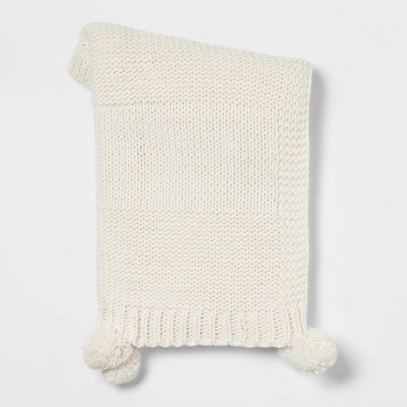 Chunky Knit Throw Blanket with Pom-Poms - Threshold™ | Target