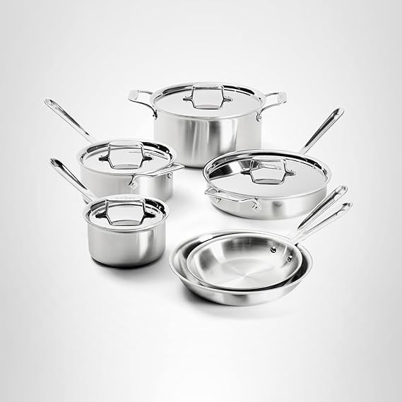 All-Clad D5 Brushed 5 Ply Stainless Steel Cookware Set 10 Piece w/ Frying Pans, Pots and Pans Set... | Amazon (US)