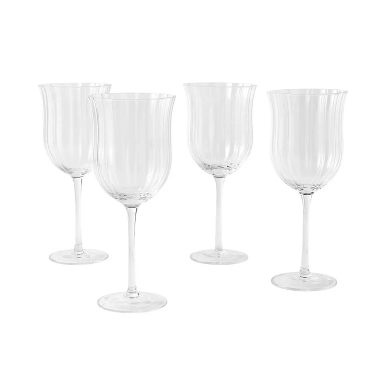 The Pioneer Woman Colette 15-Ounce Scalloped Red Wine Glasses, Clear, Set of 4 | Walmart (US)