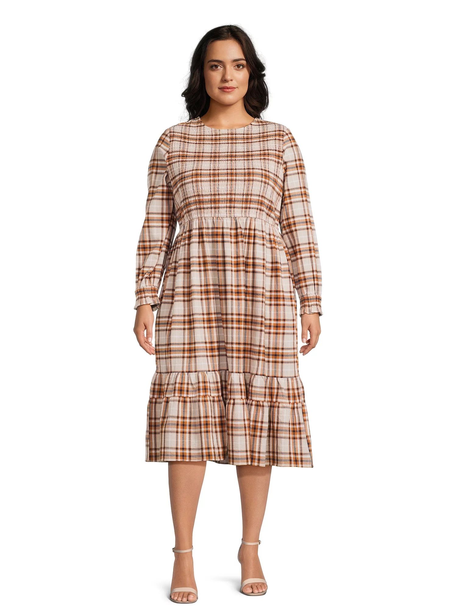 Terra & Sky Women's Plus Size Tiered Peasant Midi Dress | Walmart (US)