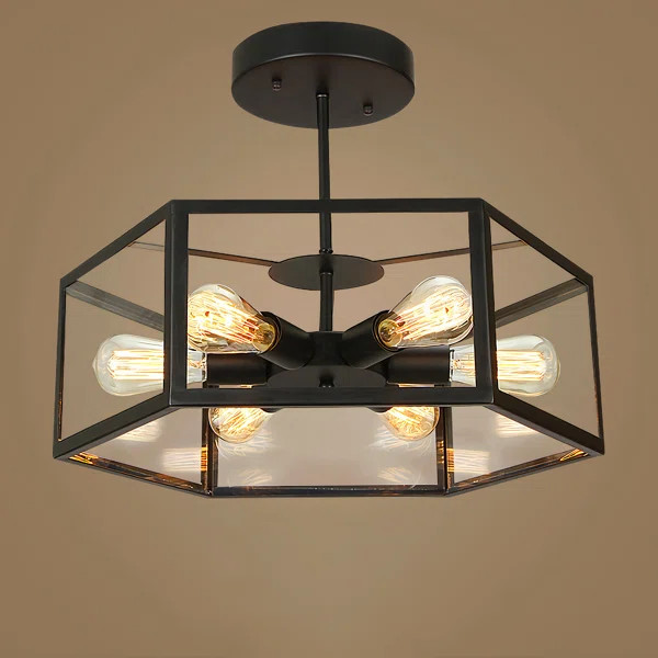 Rhone 6 - Light 21.65'' Caged Geometric Semi Flush Mount | Wayfair North America
