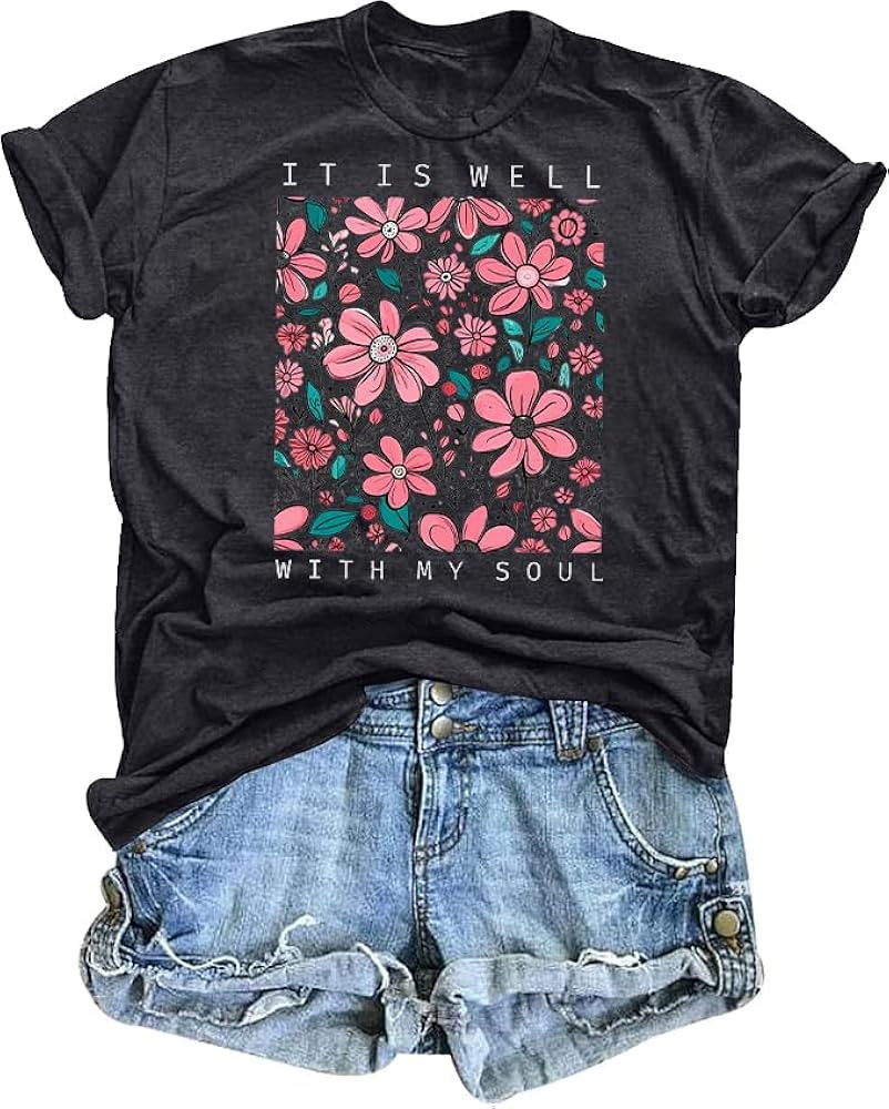 Christian Shirts Women It is Well with My Soul Shirt Vintage Bible Verse Boho Wildflowers Floral ... | Amazon (US)