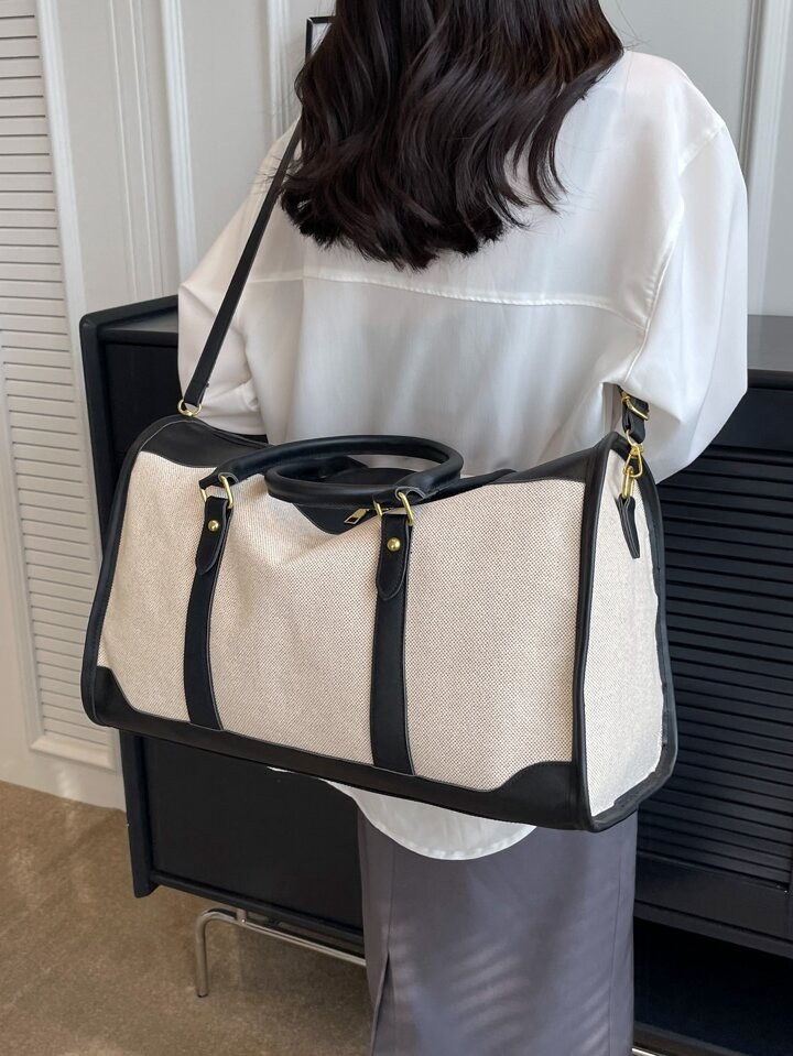 Fashionable Color-Block Large Capacity Zipper Closure Travel Bag For Business And Vacation, Can B... | SHEIN