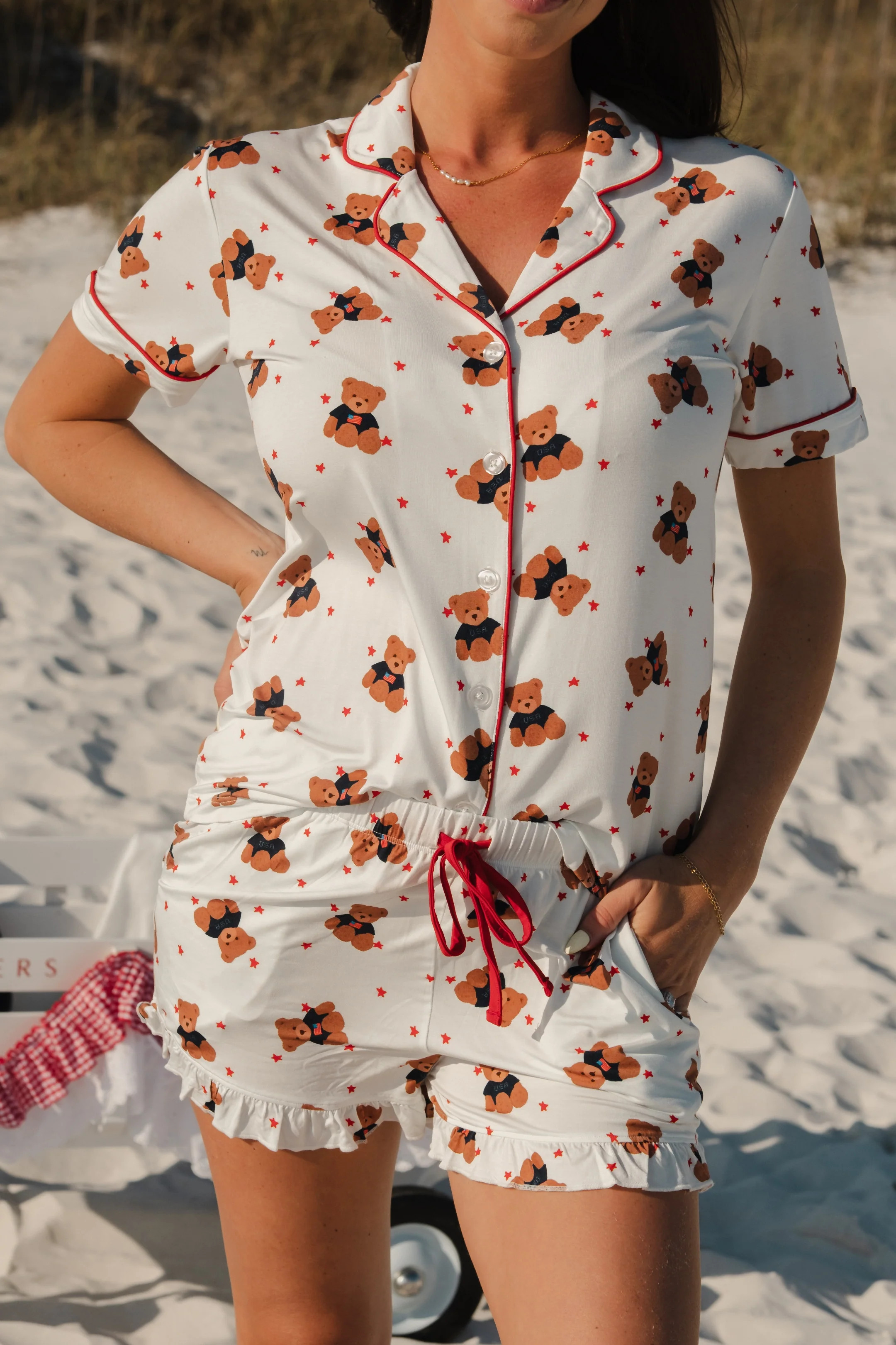 Star Spangled Teddy Women's Bamboo Short Set | Matching Family 4th of July Pajamas | In My Jammer... | In My Jammers