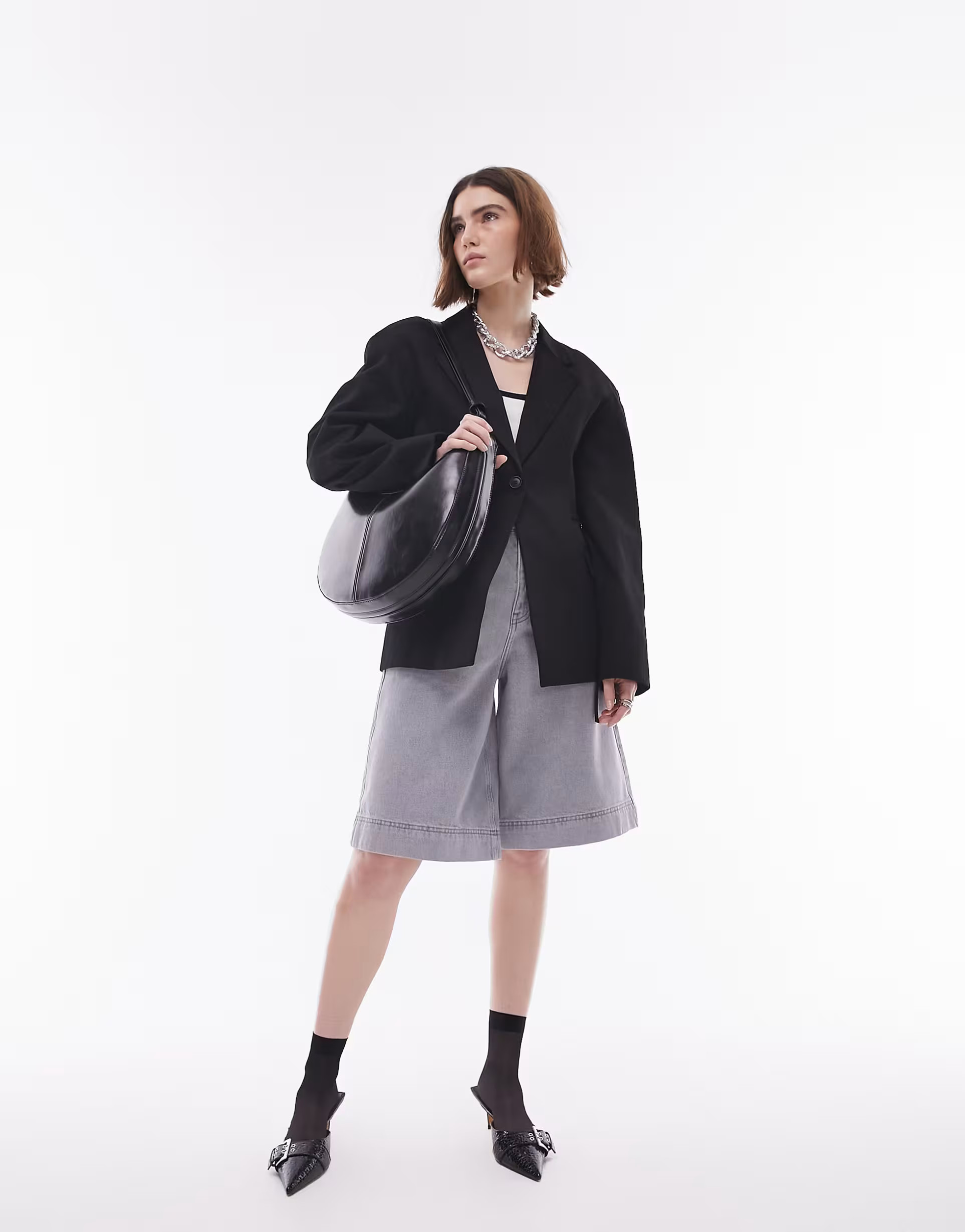 Topshop twill buckle side blazer in black | ASOS | ASOS (Global)