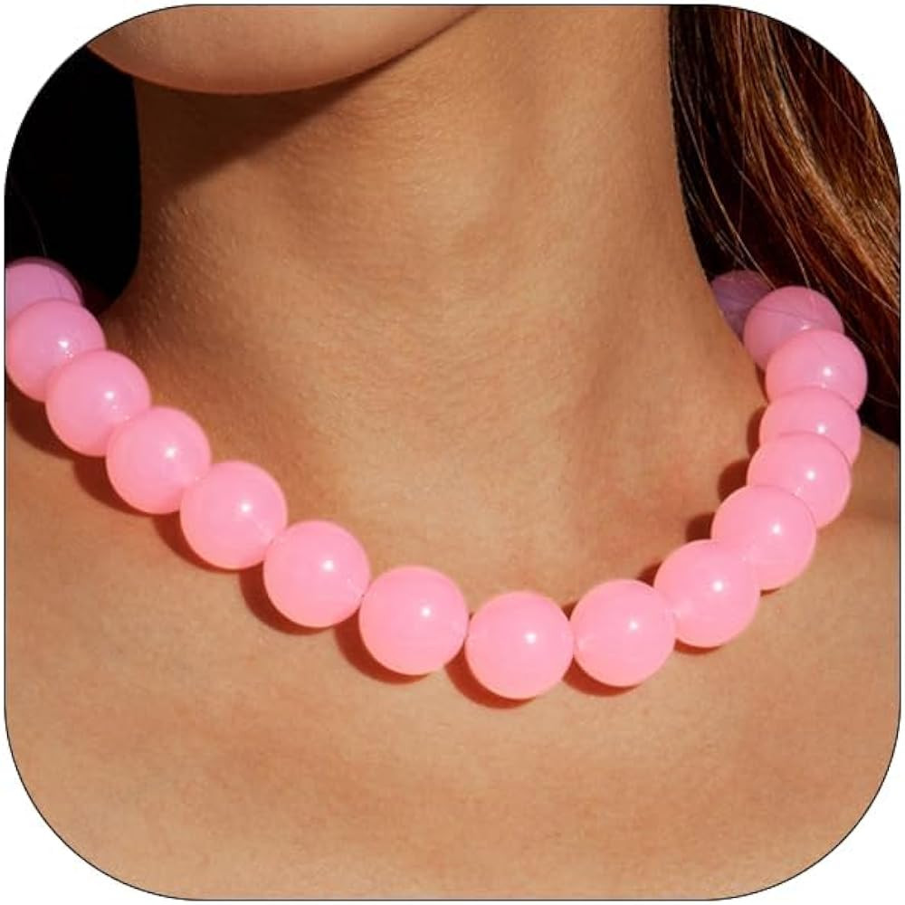 Chunky Beaded Necklace for Women Boho Color Acrylic Adjustable Beaded Ball Choker Necklace Summer... | Amazon (US)