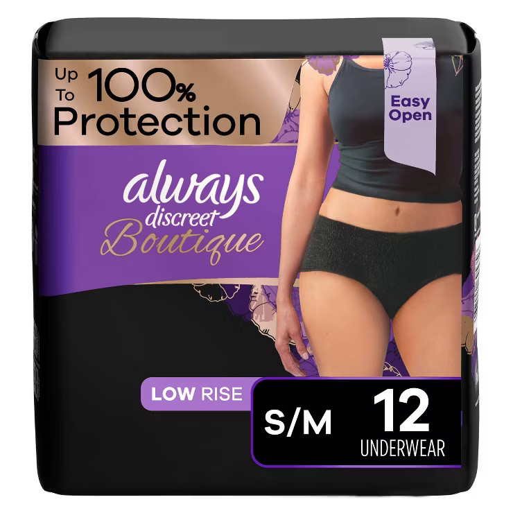 Always Discreet Boutique Low-Rise Postpartum Incontinence Underwear - Maximum Absorbency - Black ... | Target