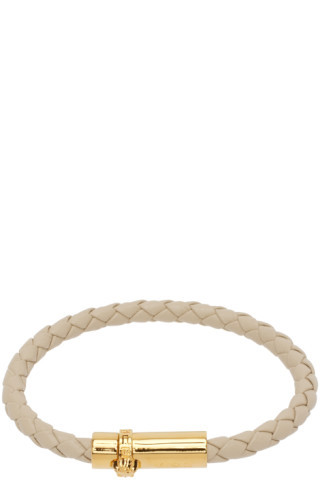 Beige Medusa Braided Leather Bracelet | SSENSE