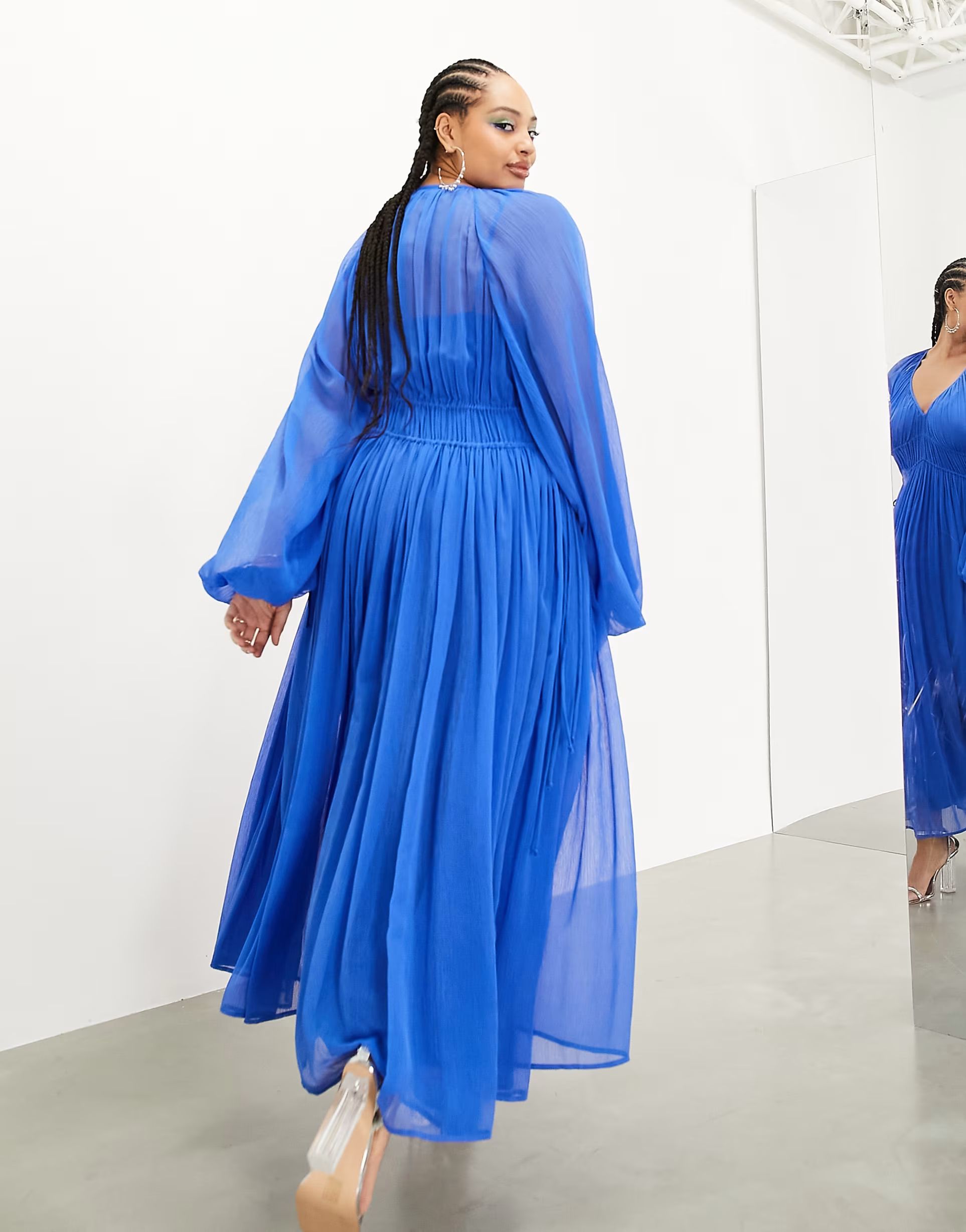 ASOS EDITION Curve ruched gathered waist drawstring maxi dress in bright blue | ASOS (Global)