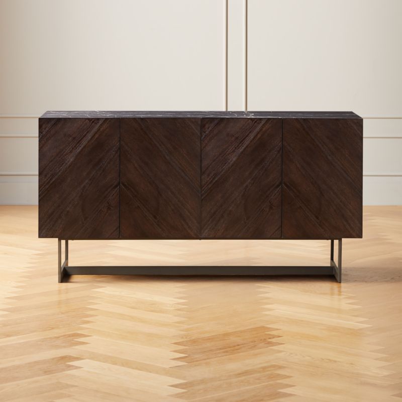 Suspend Modern Wood Media Console Cabinet with Black Marble Top + Reviews | CB2 | CB2