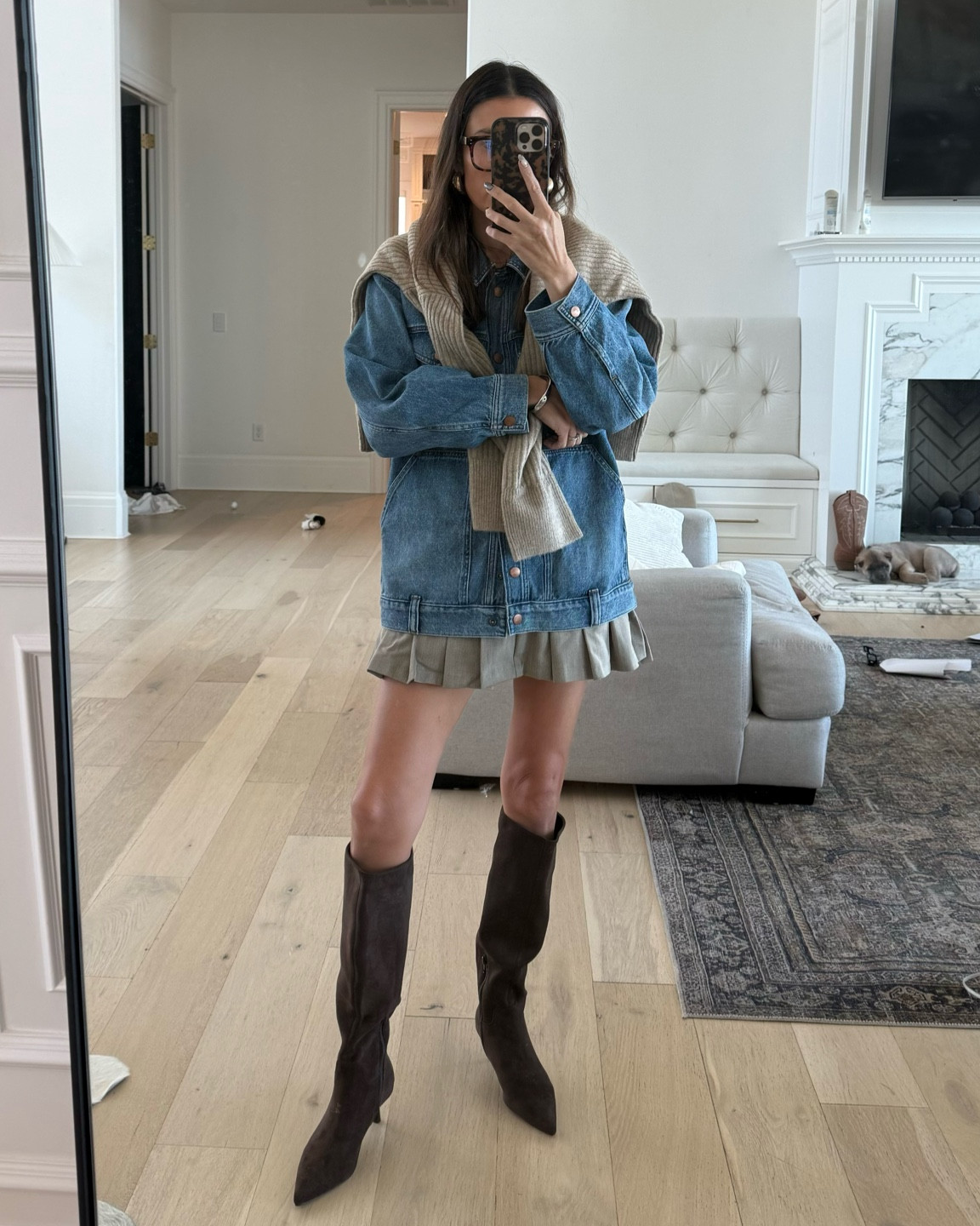 Dressed up fall outfit 🤎 loving these knee high brown suede boots & they’re under $100! Wearing a size medium in my jean jacket. 

Fall outfits, fall style, fall fashion, date night outfit, denim jacket, jean jacket, suede boots, brown boots, fall skirt, Christine Andrew 

#LTKFindsUnder100 #LTKSeasonal #LTKStyleTip