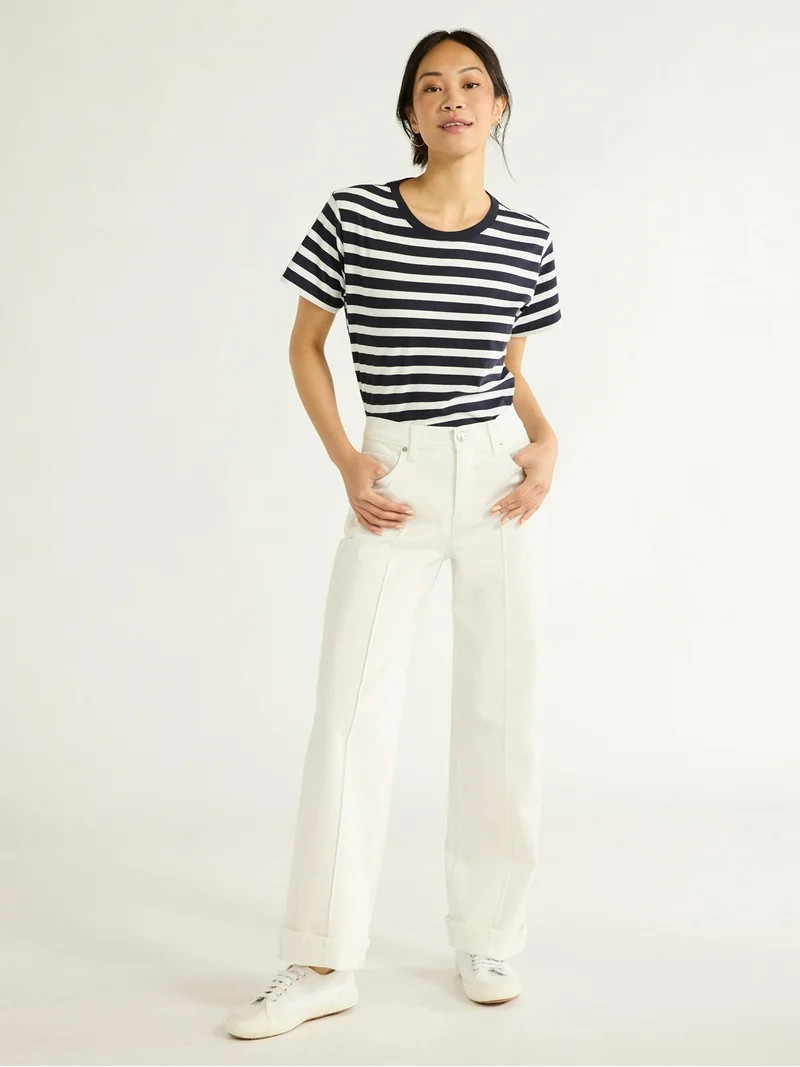 Free Assembly Women's Wide Leg High Rise Pintuck Jeans, 29” Inseam, Sizes 0-20 | Walmart (US)