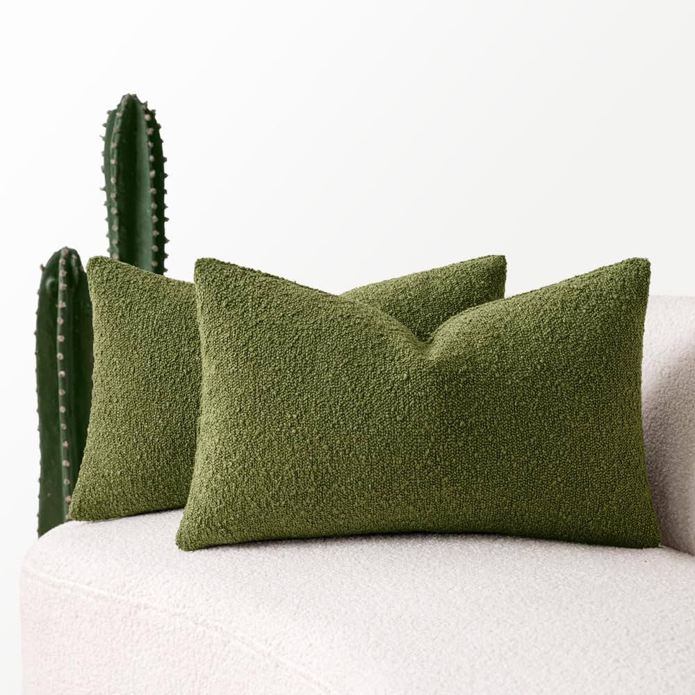MIULEE Set of 2 Decorative Couch Pillow Covers 12x20 Inch Olive Green Neutral Throw Pillows Textu... | Amazon (US)