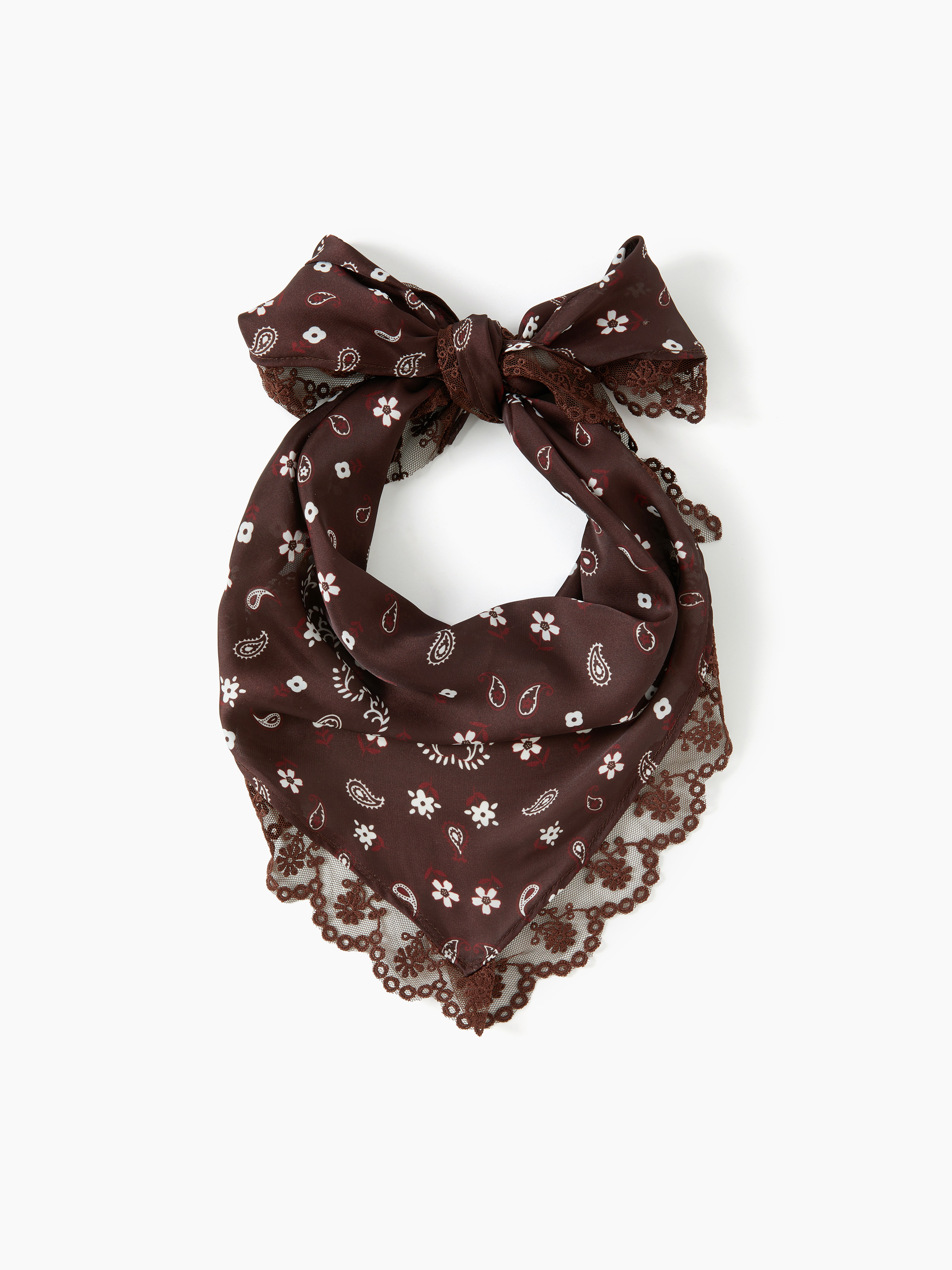 PAISLEY LACE TRIM TRIANGLE HEADSCARF For Picnic Vacation | Cider