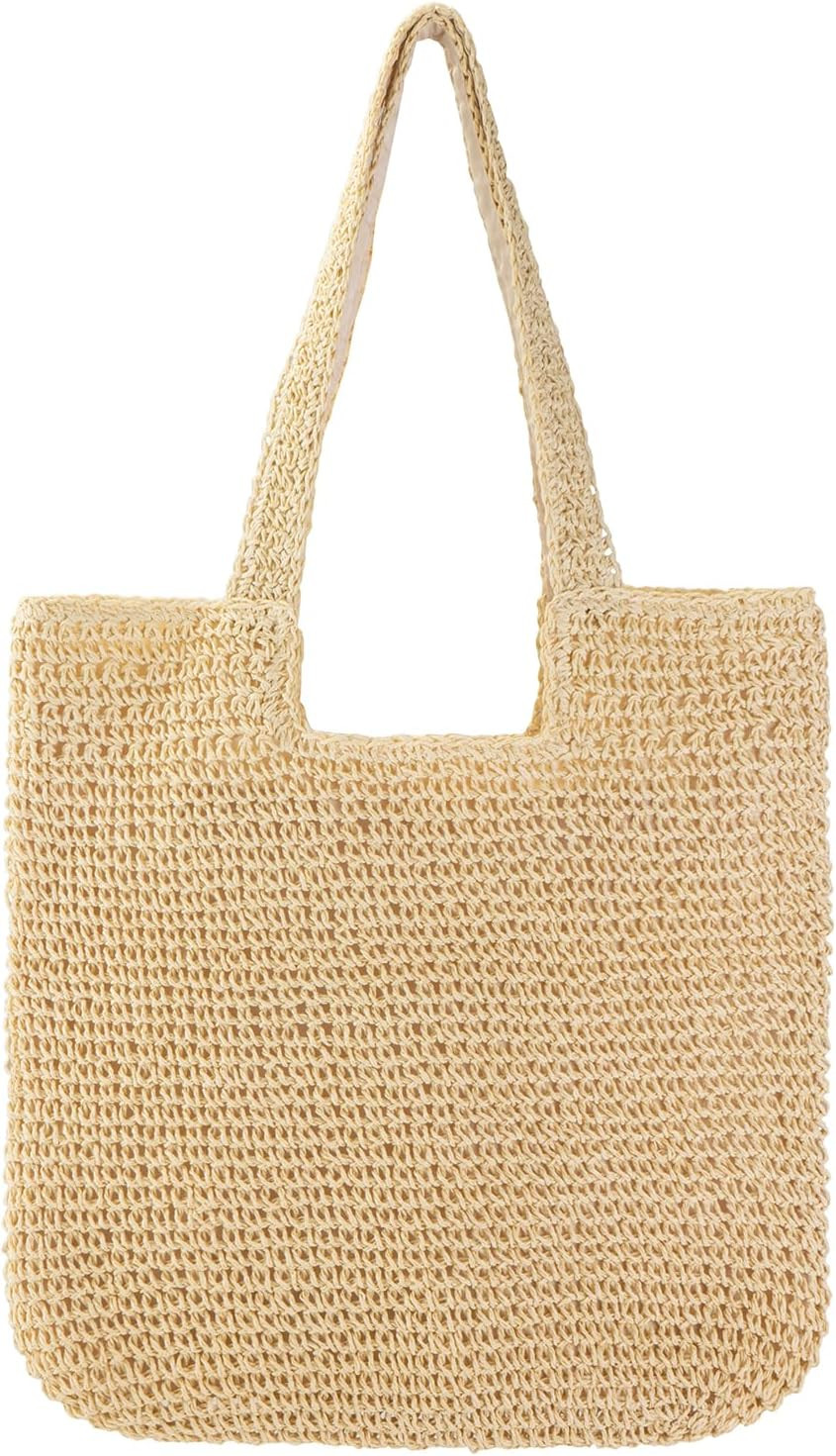 Vipost Straw Beach Tote Bag for Women Large Summer Woven Straw Bag Lightweight Foldable Shoulder ... | Amazon (US)