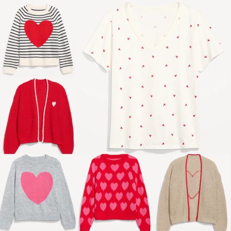 Valentine’s Day sweaters and a graphic tee 💗❤️ \\ sweater, cardigan, red and pink, hearts, old navy 

#LTKstyletip #LTKHoliday #LTKfindsunder50