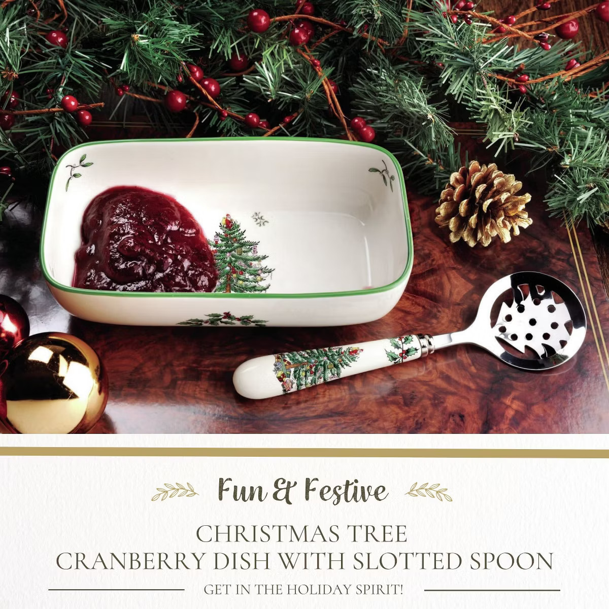 Spode Christmas Tree Cranberry Sauce Serving Dish with Slotted Spoon (8"x 4.25") - Server with Ho... | Target