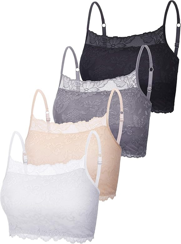 New 4 Pieces Women's Lace Cami Stretch Lace Half Cami Breathable Lace Bralette Top for Women Girls | Amazon (US)