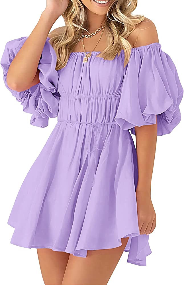 PRETTYGARDEN Women's Babydoll Lavender Dress Lilac Dress Purple Dress Purple Mini Dress | Amazon (US)