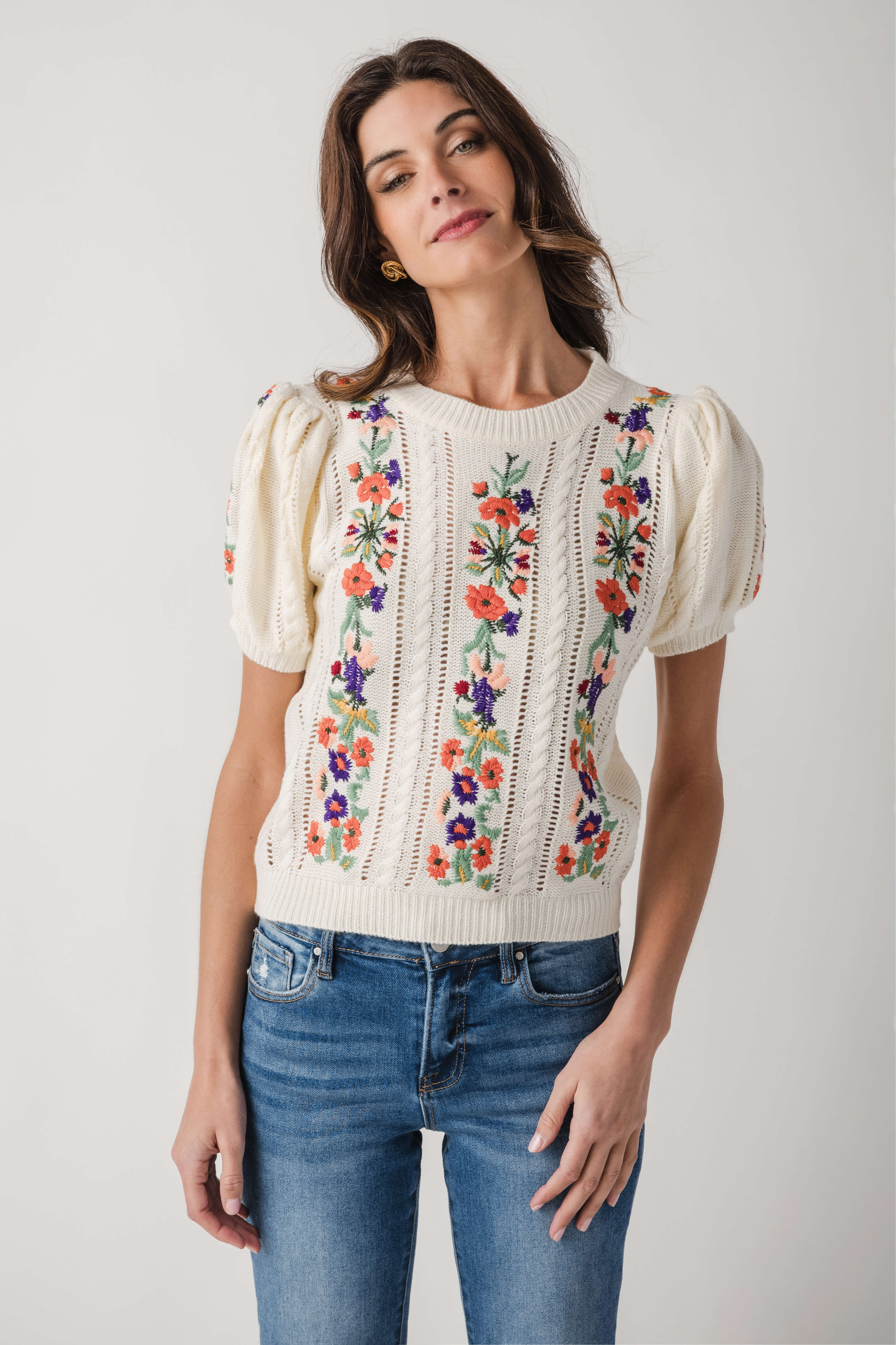 Strut & Bolt Meadow Embroidered Knit Top | Social Threads