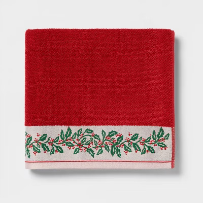 Holly Border Christmas Bath Towel Red - Threshold™ | Target