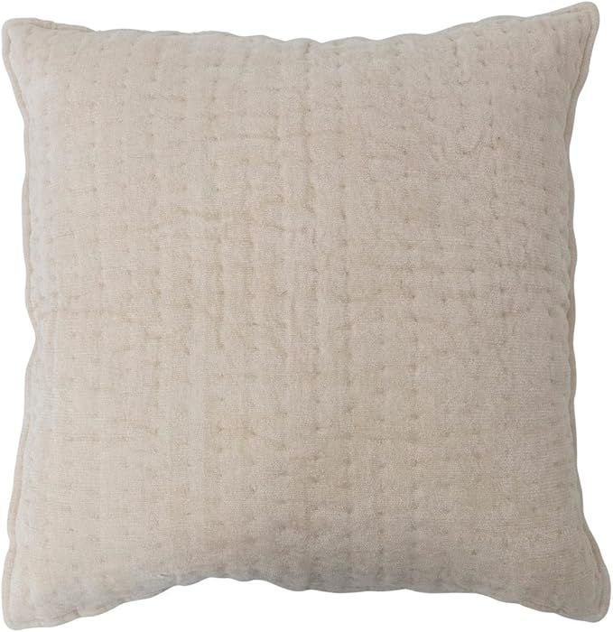 Creative Co-Op Quilted Cotton Chenille Kantha Stitch Pillow, 20" L x 20" W x 2" H, Cream | Amazon (US)