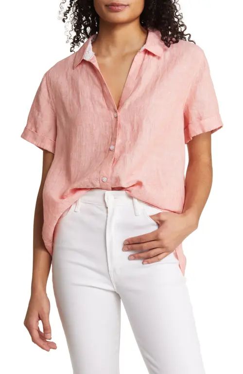 Tommy Bahama Costalina Linen Camp Shirt in Passion Peach at Nordstrom, Size X-Large | Nordstrom