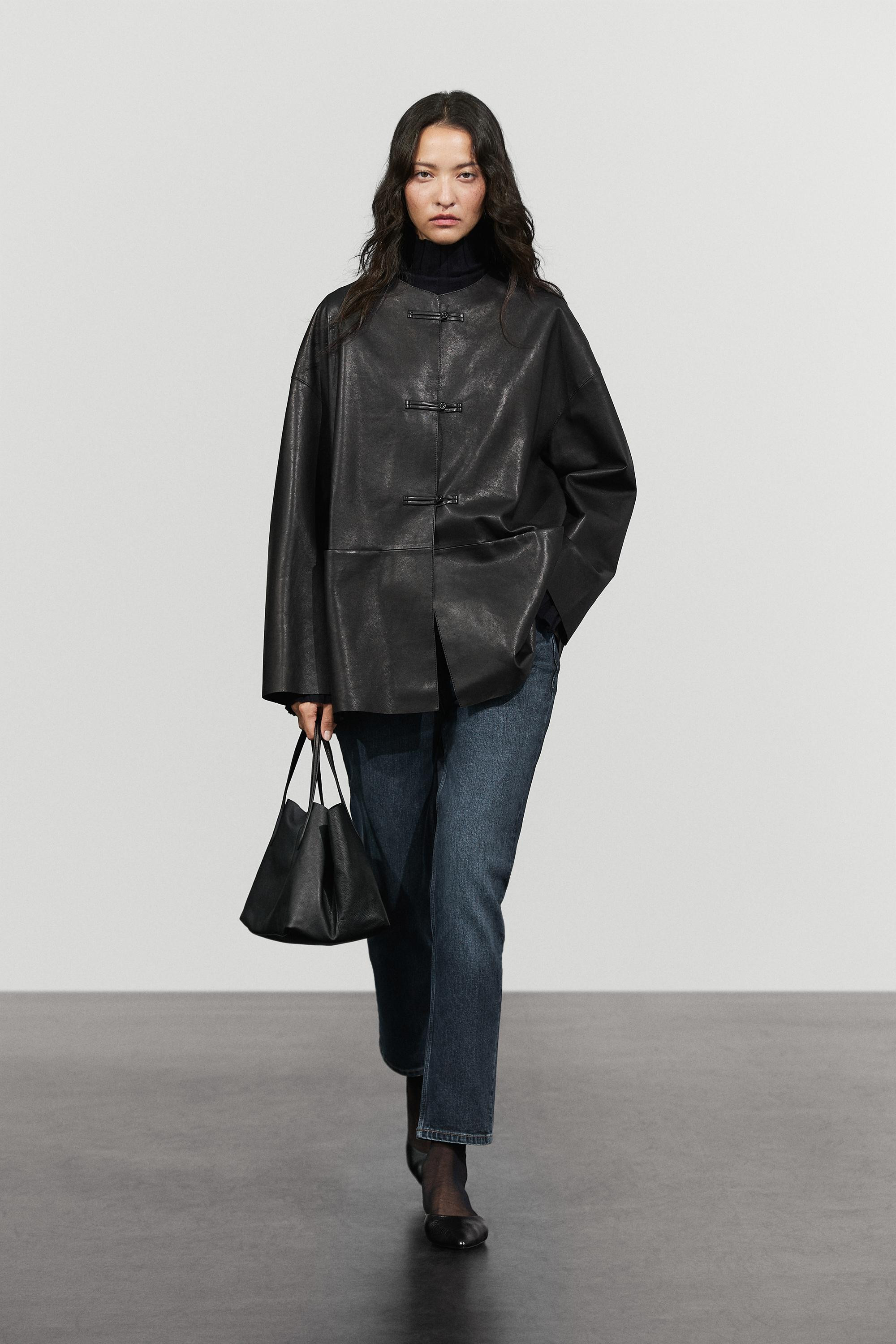 Leather jacket with toggle detail | Massimo Dutti UK