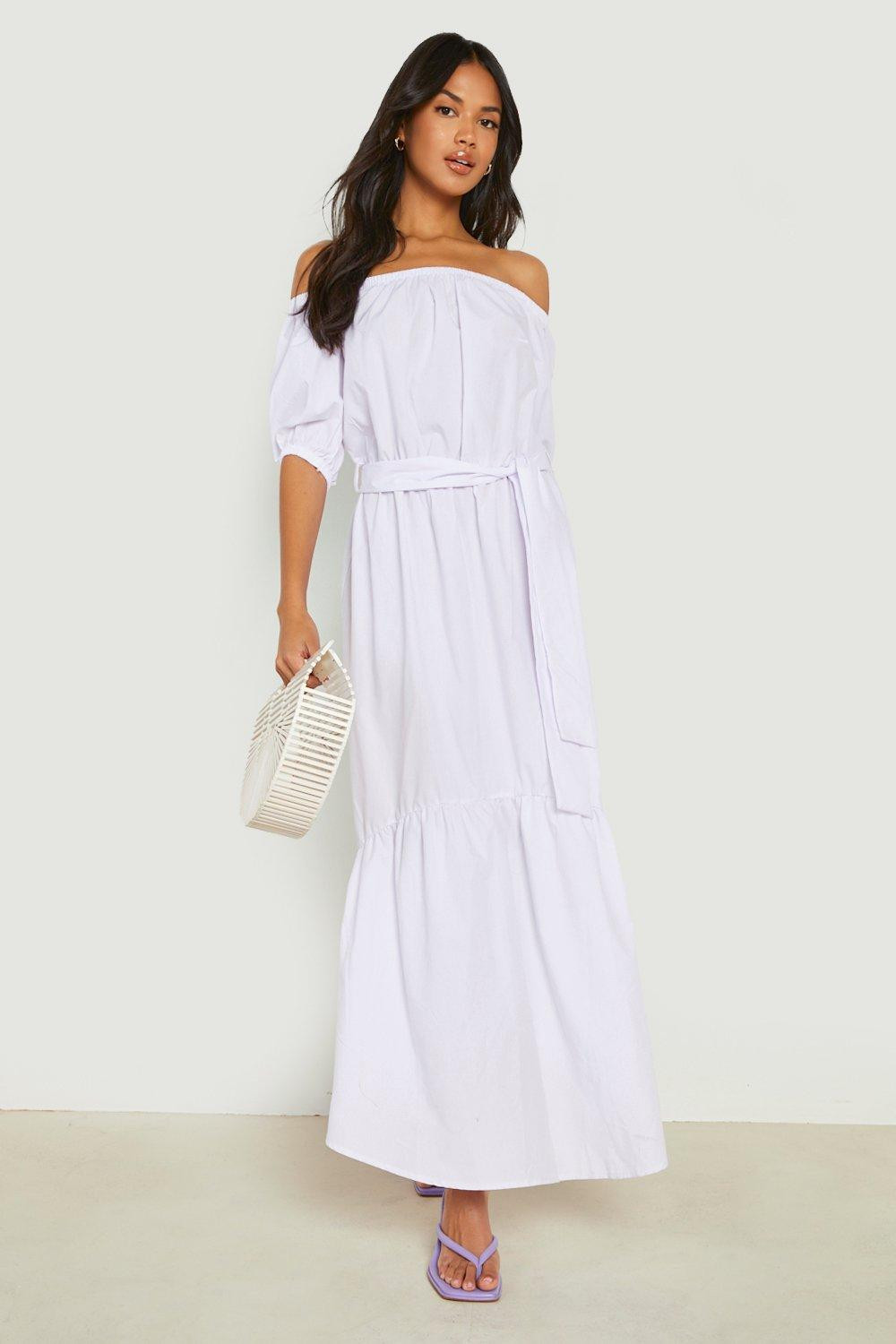 Cotton Off The Shoulder Puff Sleeve Maxi Dress | Boohoo.com (US & CA)