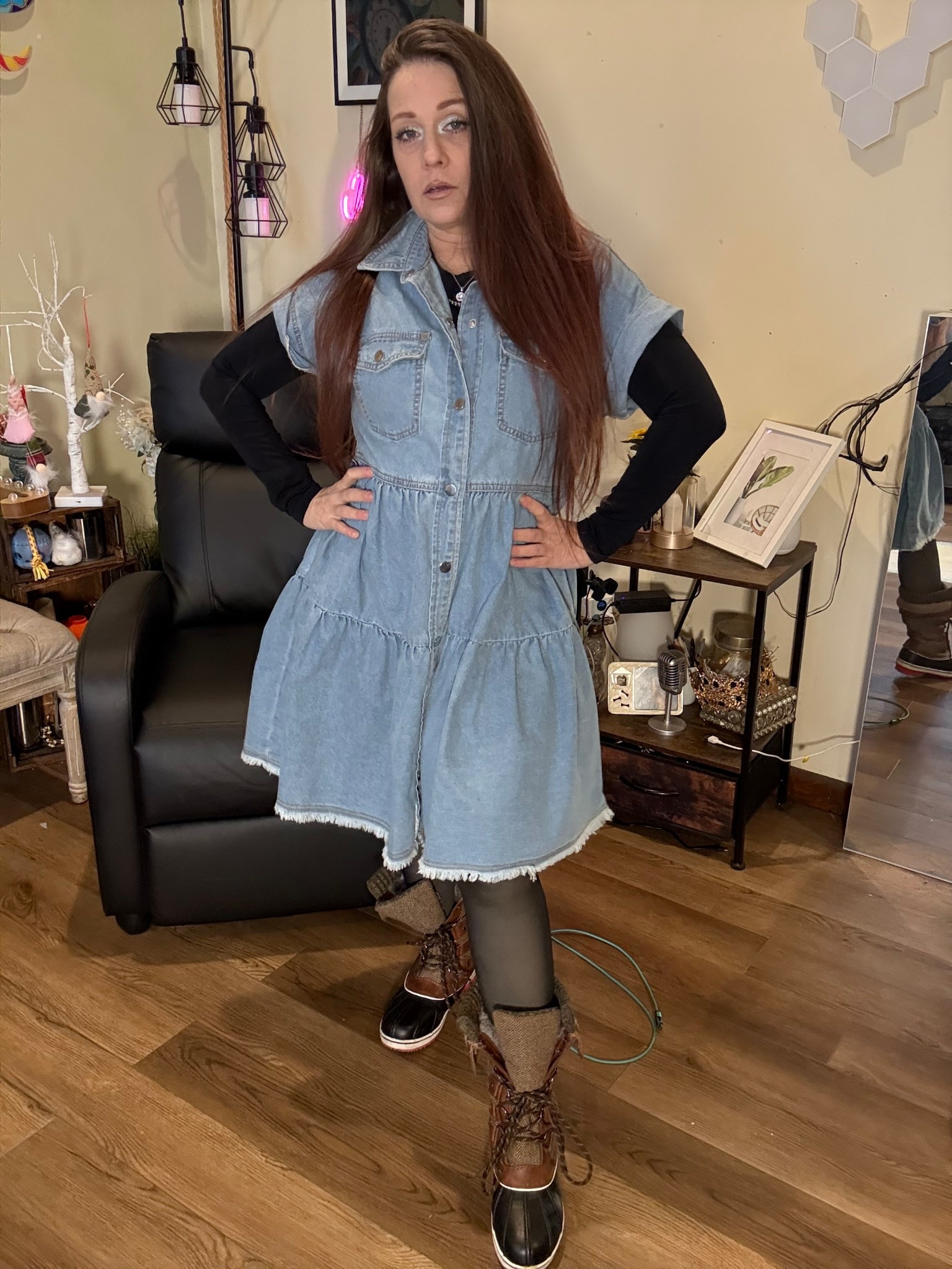 City lights and chilly nights! 🏙️✨

I’m braving the big city today and keeping it cozy with this layered look. To stay warm in the wind tunnels, I’ve got my favorite fleece-lined tights on under a classic denim dress with a long-sleeve top layered underneath. Since it’s a rainy one, I swapped the heels for my Dream Pairs Snow Boots—because staying dry is the ultimate vibe.

It’s all about those practical layers so I can focus on the views (and the food!) without freezing. 👑🧤

#OOTD #CityTrip #WinterFashion #LayeringSeason #DenimStyle #TravelOutfit #MainCharacterEnergy #2026Style 

#LTKOver40 #LTKSeasonal #LTKootd