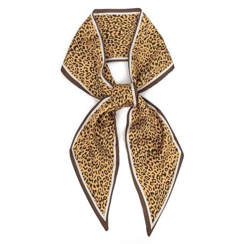 vimate Leopard Satin Purse Scarf for Hair- Women's Brown Cheetah Print Scarf Silk Headband Neck Scarves for Handbag Handle (Style 12) | Amazon (US)